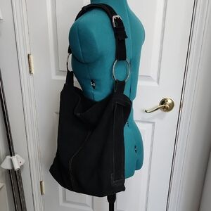 Suede Black Shoulder Bag with Silver Accents